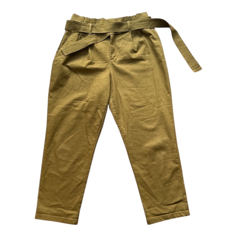A New Day Women's Paperbag Waist Belted Cropped Pants Khaki Size 12
